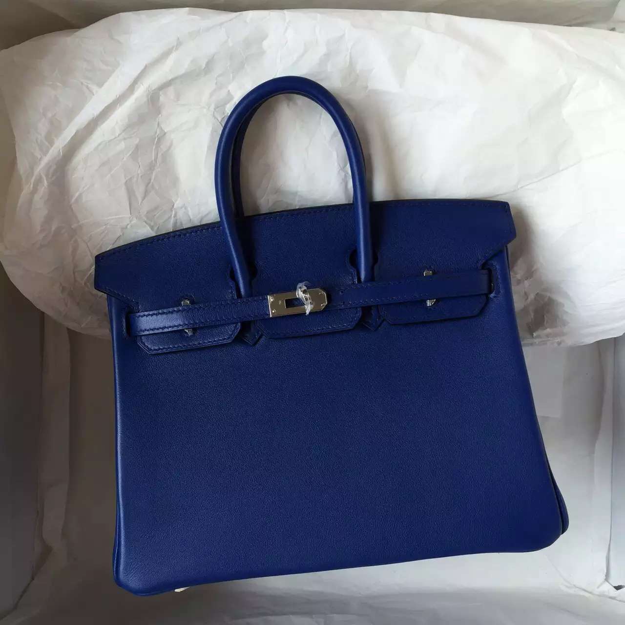 Hermes 7T Blue Electric Swift Leather Birkin Bag 25CM Elegant Women&#8217;s Tote Bag