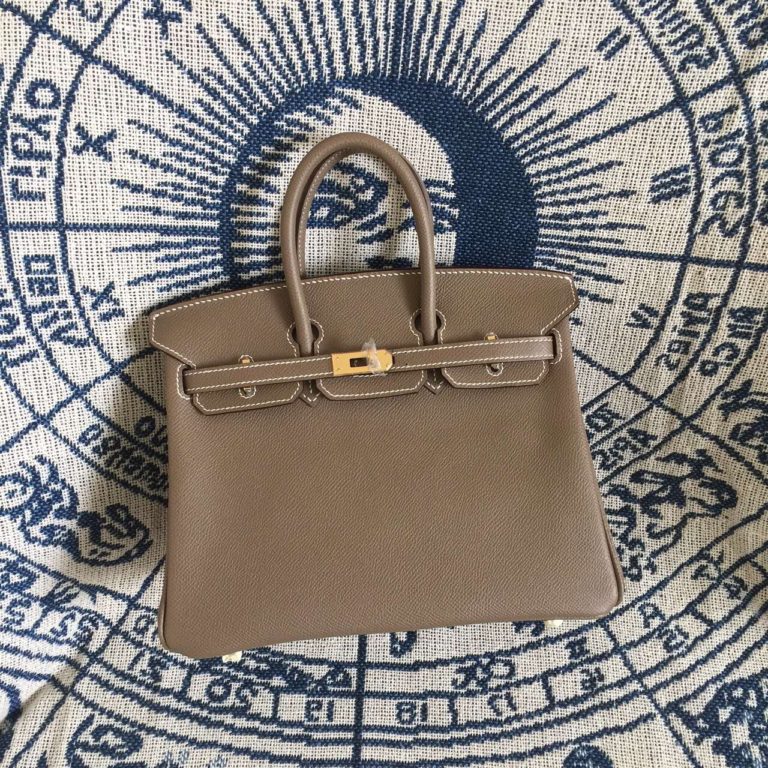 Hand Stitching Hermes C 18 Etoupe Grey Epsom Leather Birkin  25CM Ladies Handbag