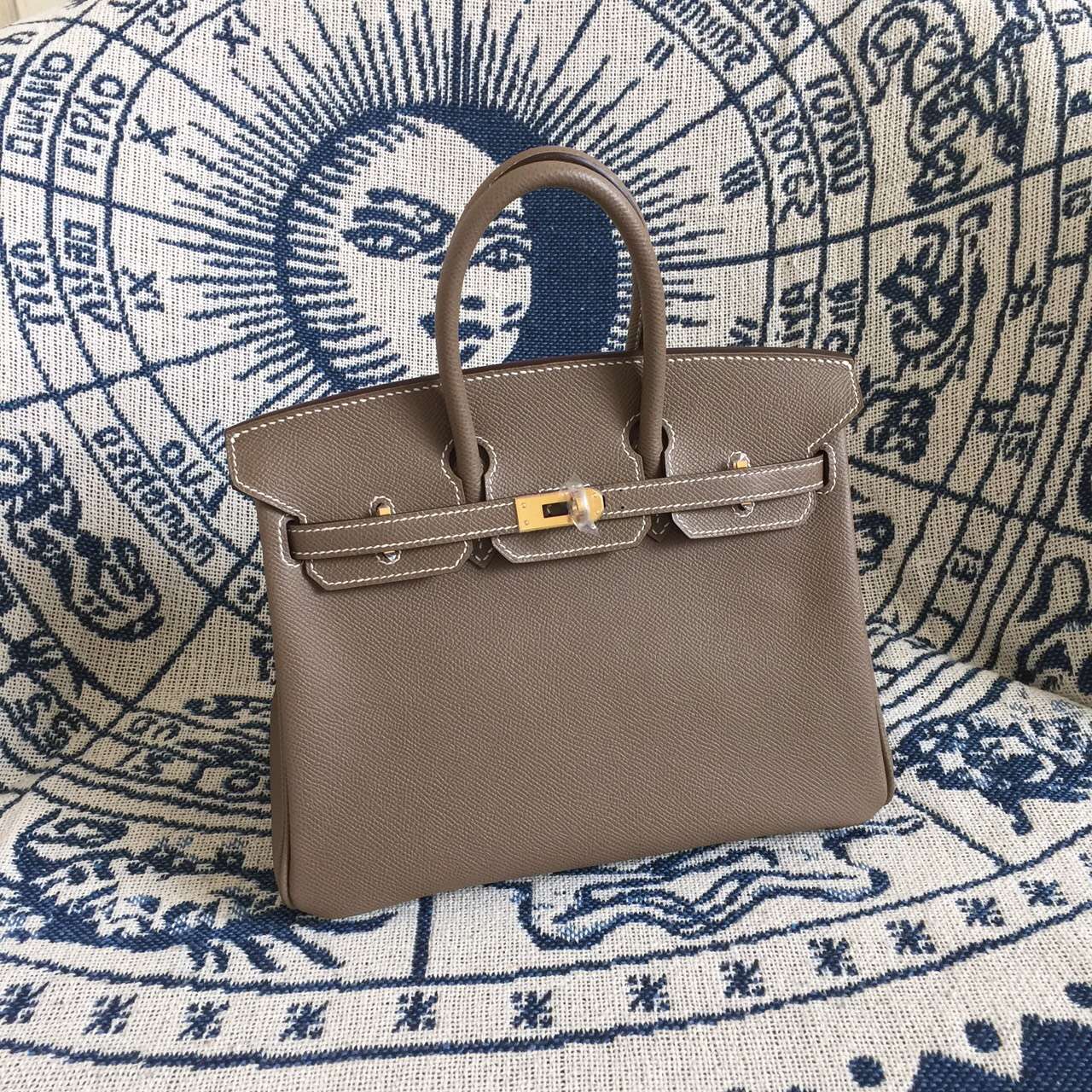 Hand Stitching Hermes C18 Etoupe Grey Epsom Leather Birkin 25CM Ladies&#8217; Handbag