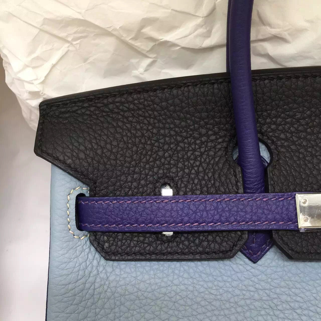 Hand Stitching Hermes Color-blocking Togo Leather Birkin Bag 25CM Silver Hardware