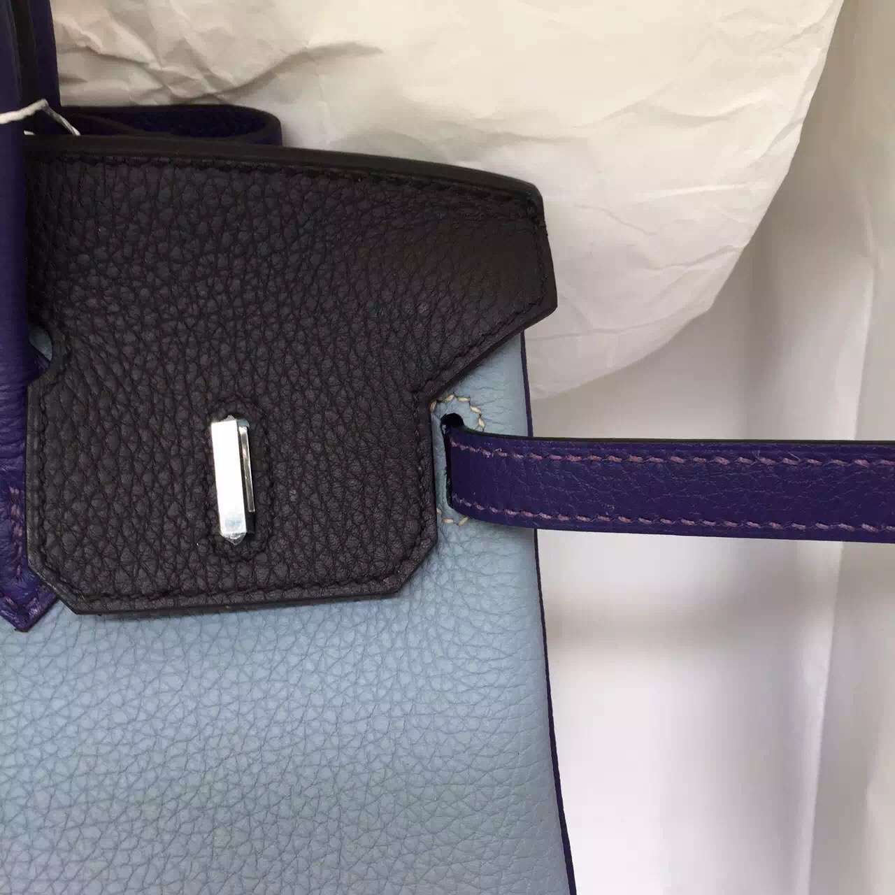 Hand Stitching Hermes Color-blocking Togo Leather Birkin Bag 25CM Silver Hardware