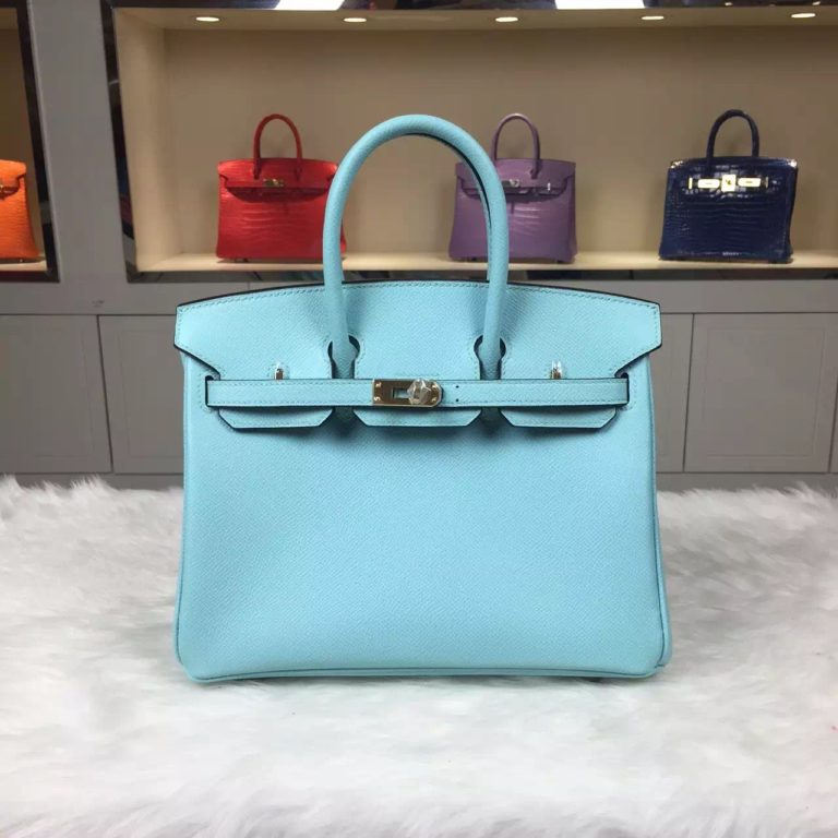 Womens Bag Hermes 3P Lagon Blue Epsom Leather Birkin Bag 25CM