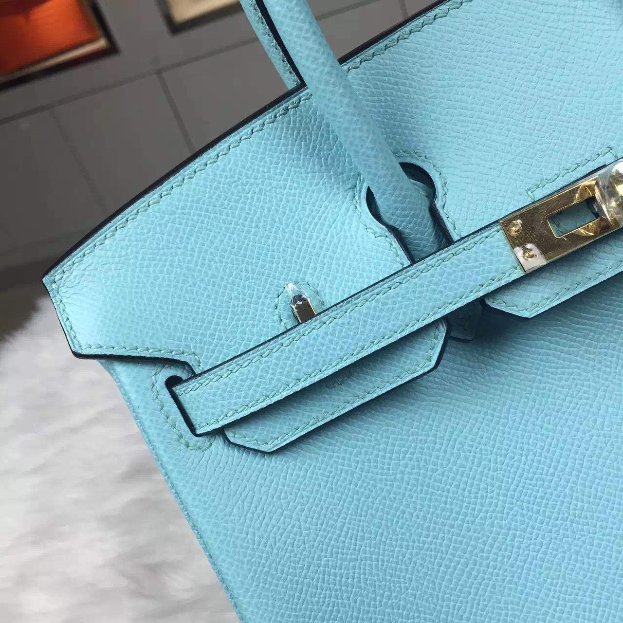 New Fashion Women&#8217;s Bag Hermes 3P Lagon Blue Epsom Leather Birkin Bag25CM
