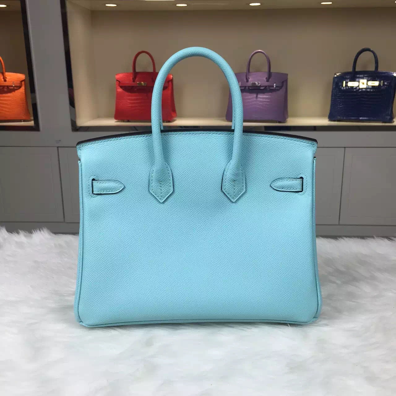 New Fashion Women&#8217;s Bag Hermes 3P Lagon Blue Epsom Leather Birkin Bag25CM