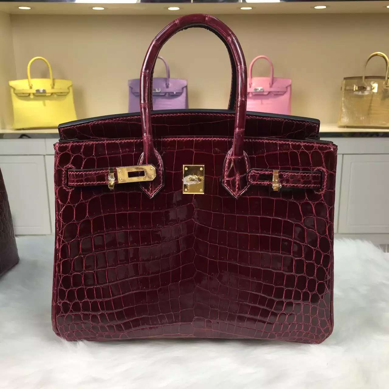 Luxury Women&#8217;s Bag Hermes Birkin Bag 25CM F5 Bourgogne Red Crocodile Leather