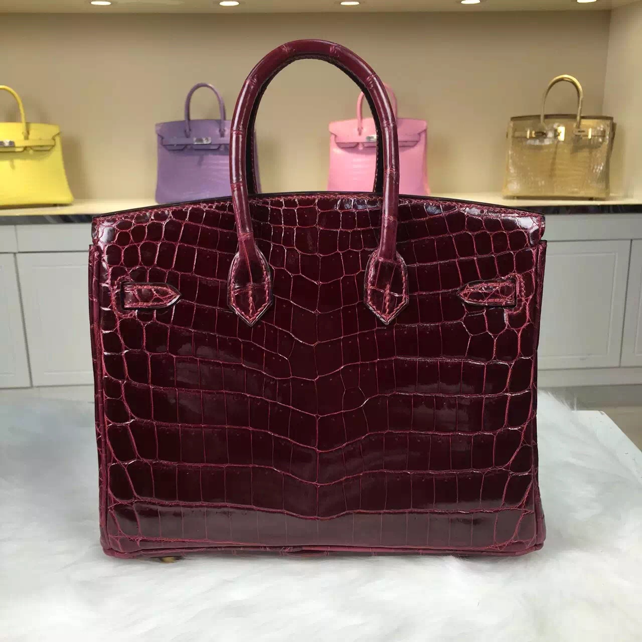 Luxury Women&#8217;s Bag Hermes Birkin Bag 25CM F5 Bourgogne Red Crocodile Leather