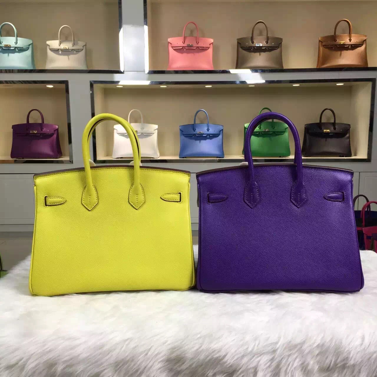 Luxury Hermes Original Epsom Leather Birkin Bag 25cm Lemon Yellow &#038; Ultraviolet
