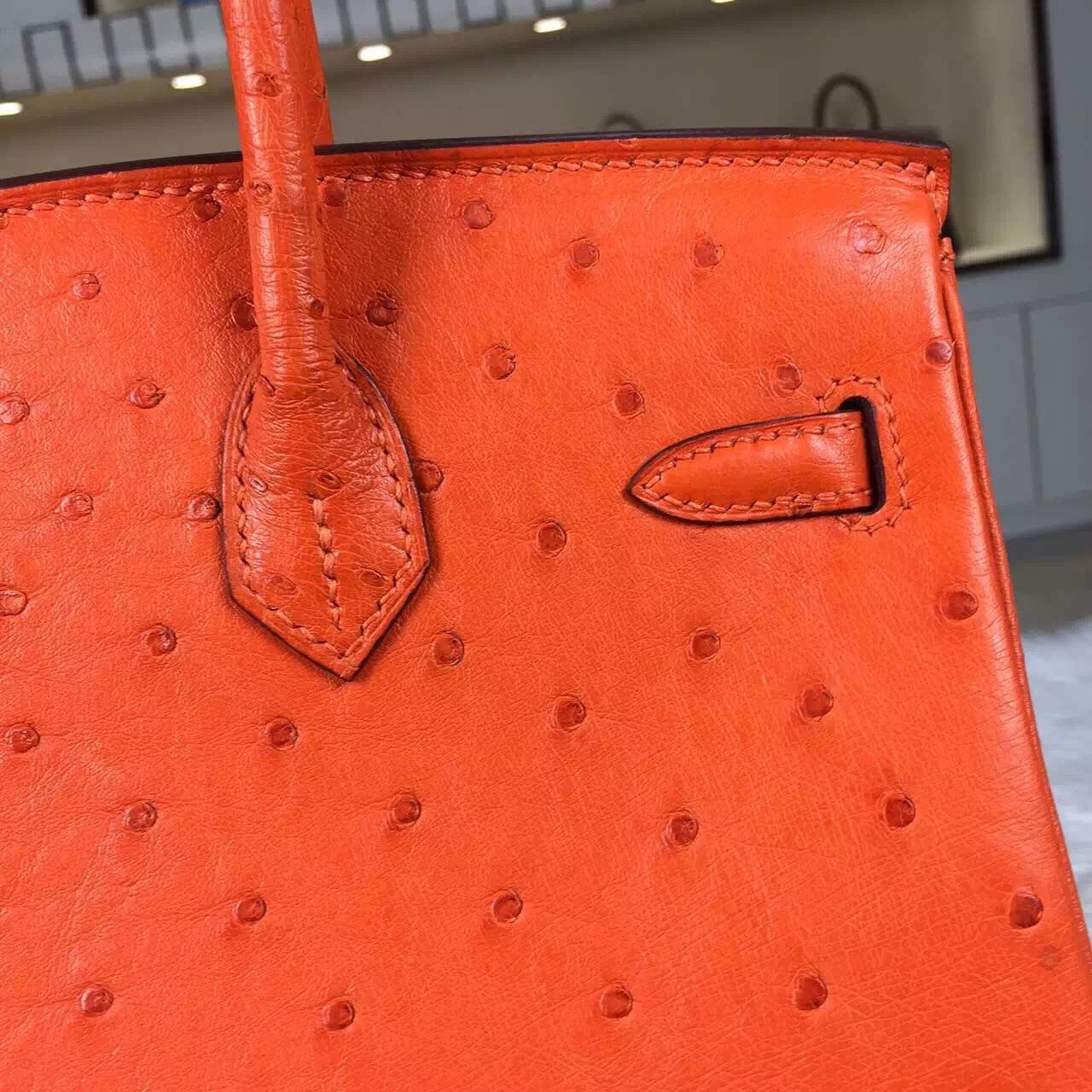 High Quality Hermes Orange HCP Original Ostrich Leather Birkin Bag 25cm Silver Hardware