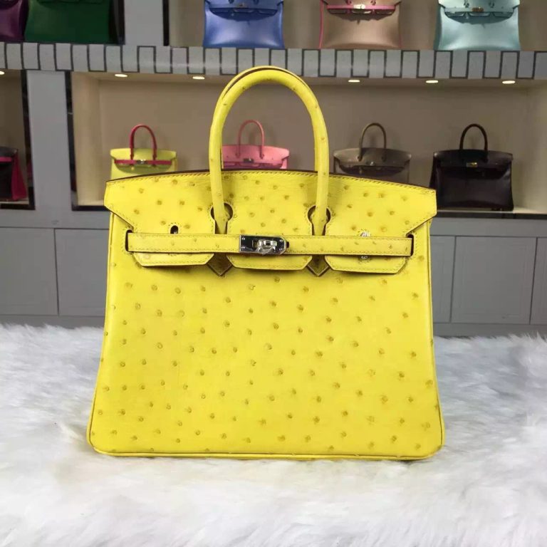 Hermes Customised HCP Original Ostrich Leather Birkin Bag  25cm in Lemon Yellow