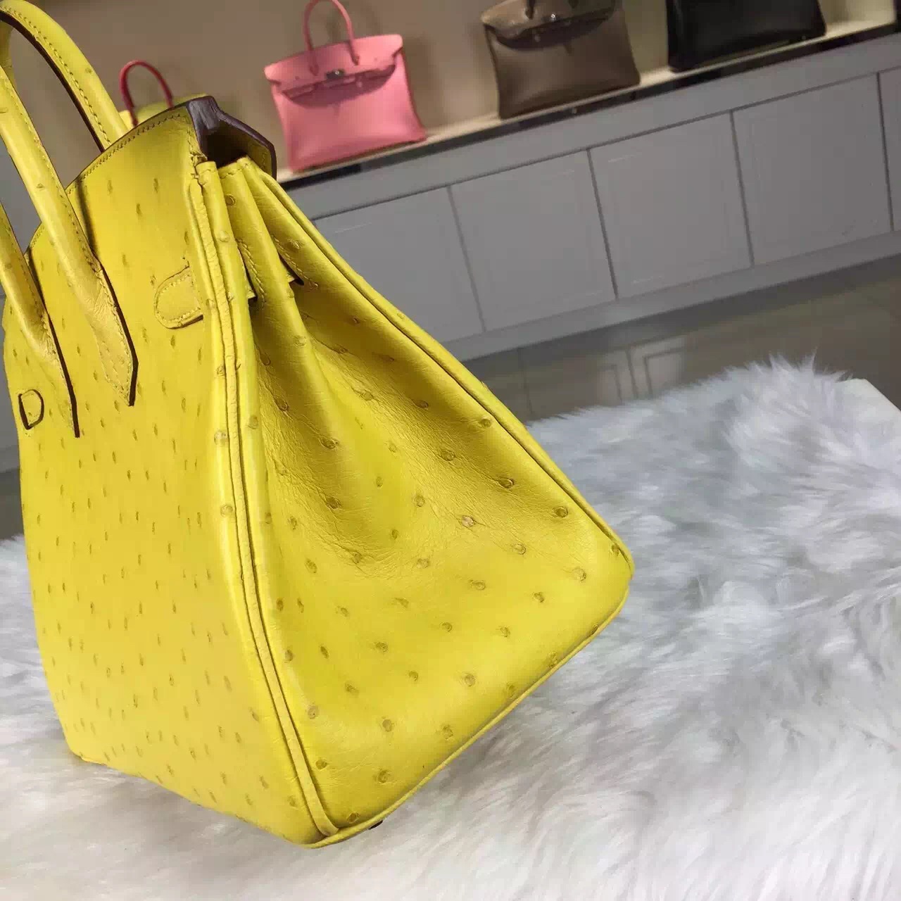 Hermes Customised HCP Original Ostrich Leather Birkin Bag 25cm in Lemon Yellow