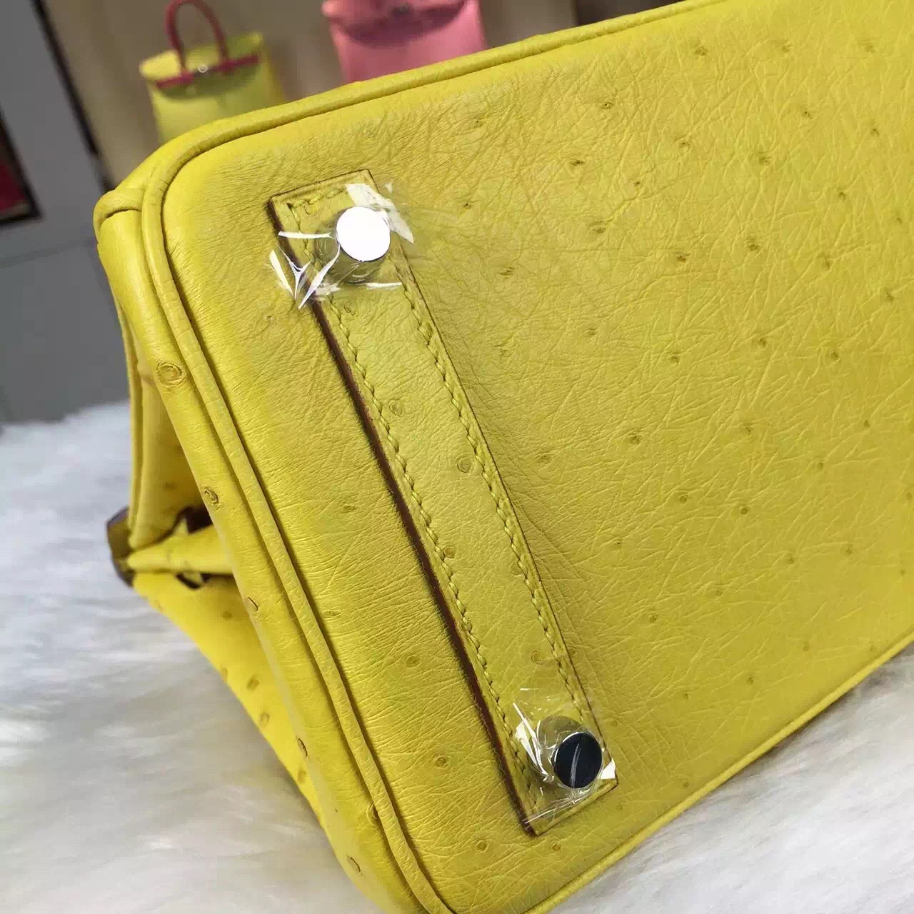 Hermes Customised HCP Original Ostrich Leather Birkin Bag 25cm in Lemon Yellow