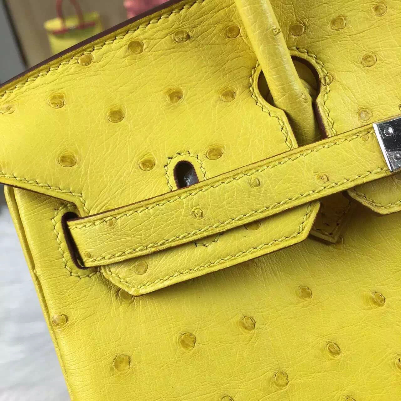 Hermes Customised HCP Original Ostrich Leather Birkin Bag 25cm in Lemon Yellow