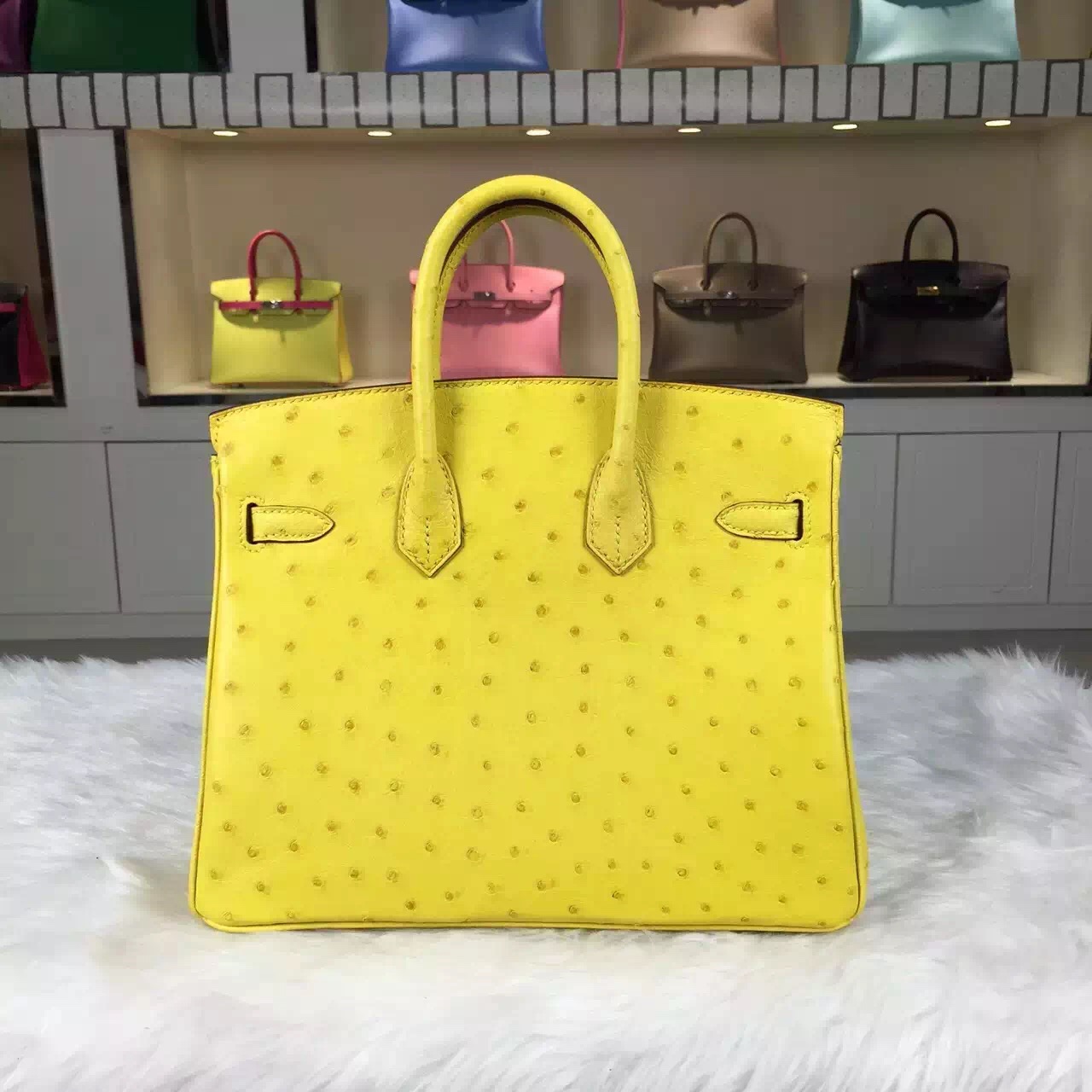 Hermes Customised HCP Original Ostrich Leather Birkin Bag 25cm in Lemon Yellow