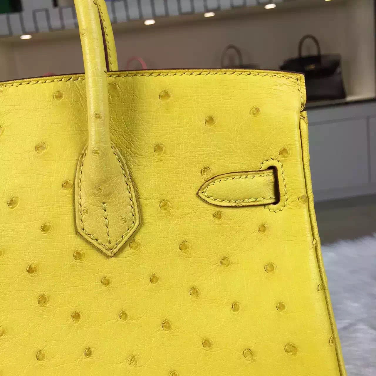 Hermes Customised HCP Original Ostrich Leather Birkin Bag 25cm in Lemon Yellow