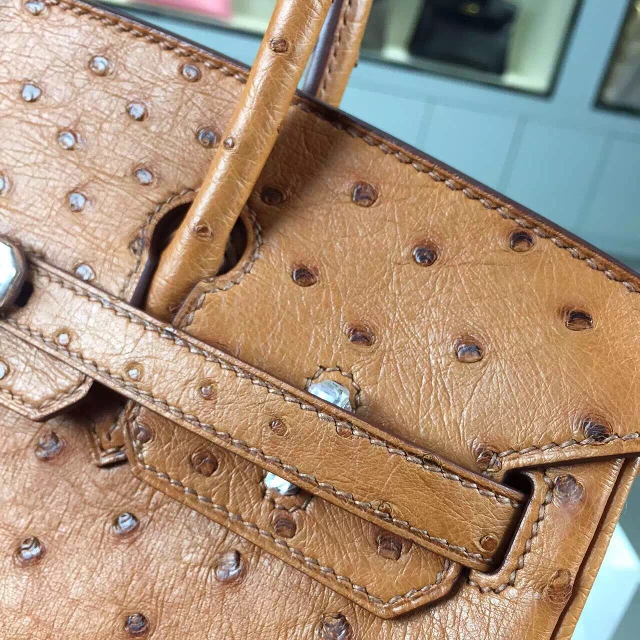 Hand Stitching Hermes Birkin 25cm Coffee Ostrich Leather Women&#8217;s Tote Bag