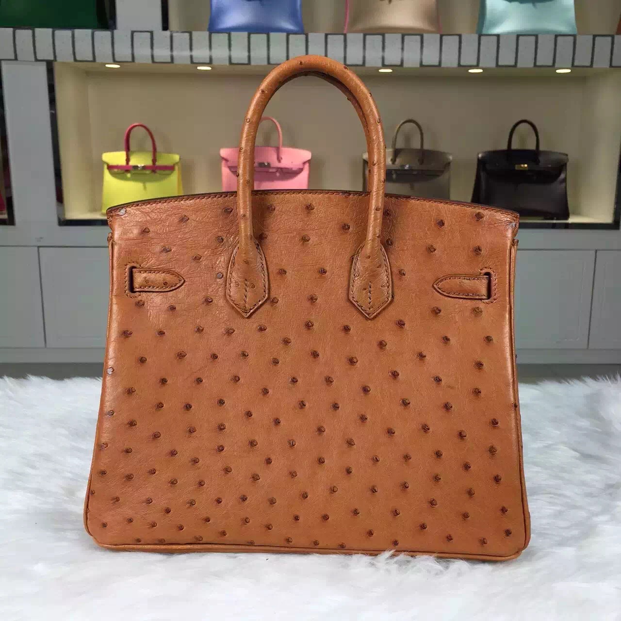 Hand Stitching Hermes Birkin 25cm Coffee Ostrich Leather Women’s Tote Bag