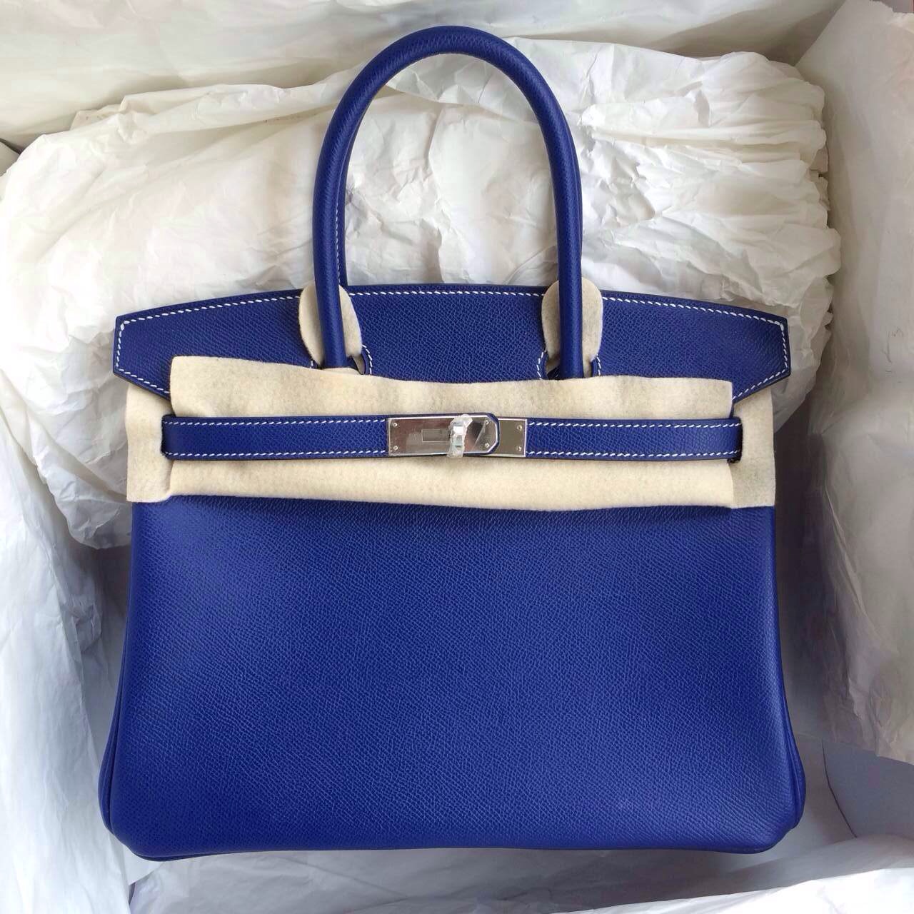 Birkin handbag togo leather Shiny Bleu Electrique Palladium Hardware