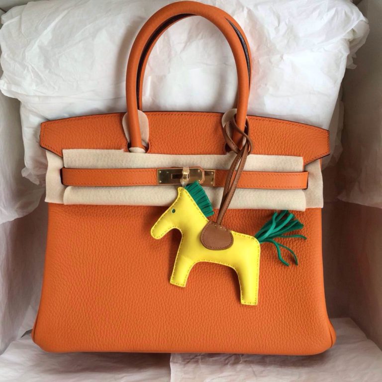 Hand Stitching Birkin 30 Handbags Orange France Togo Leather Gold Hardware