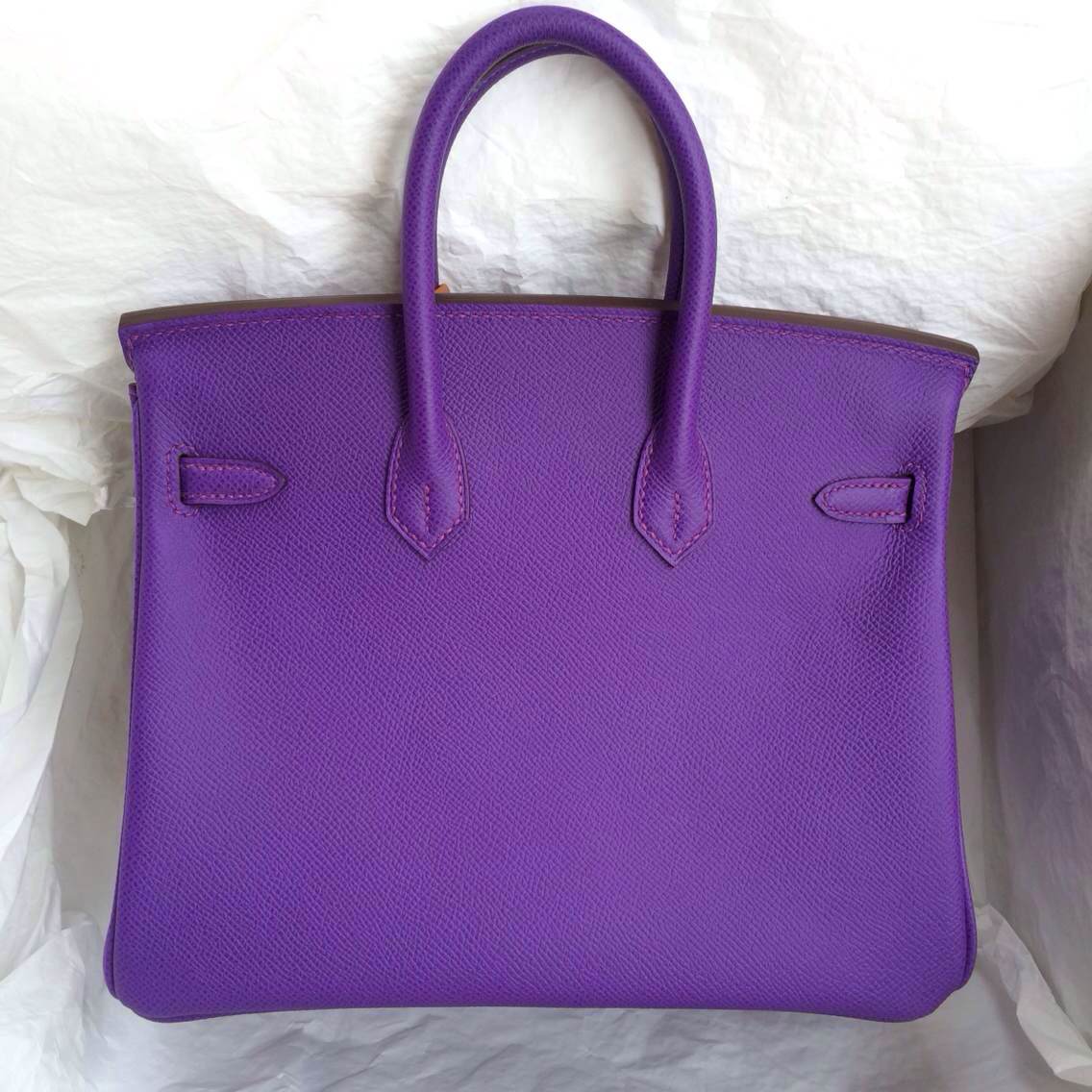 High Quality Birkin Bag 30cm 9W Violet Purple Epsom Leather Silver Hardware