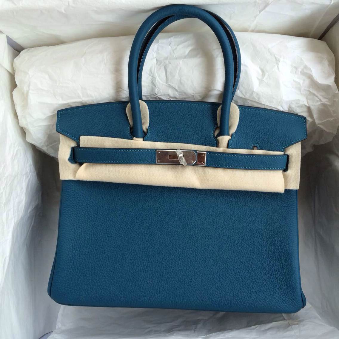 Hermes Birkin Bag 30cm S7 Blue De Galice France Togo Leather Silver Hardware