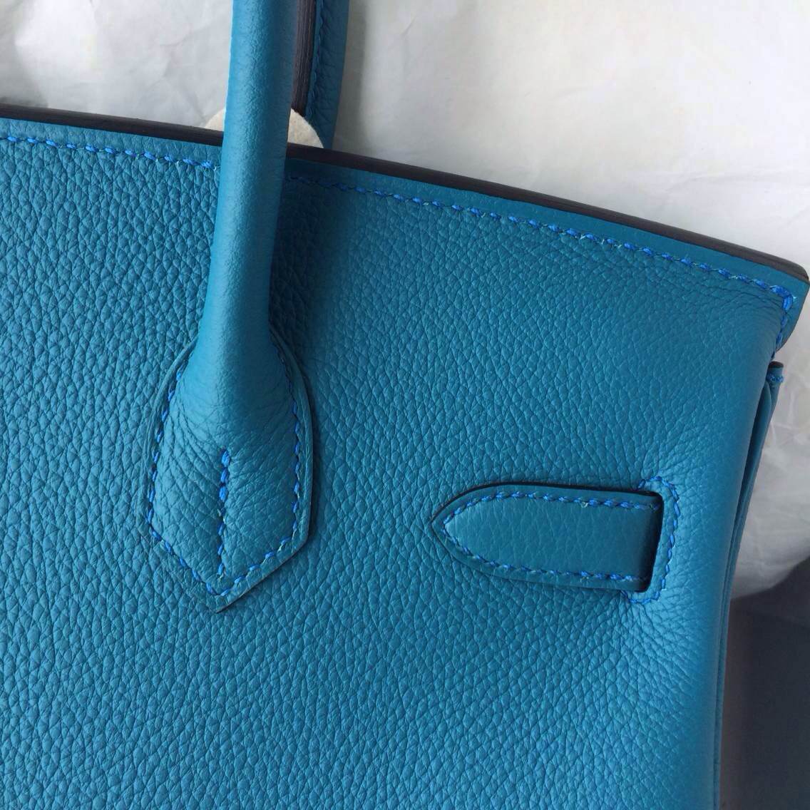 7B Turquoise Blue France Togo Leather Hermes Birkin Bag 30cm Gold Hardware