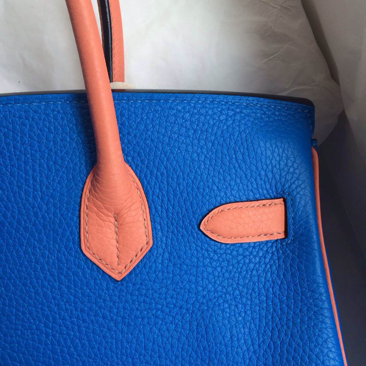 Hermes Birkin Bag Wholesale T7 Blue Hydra/3L Rose Tea Togo Leather 30cm