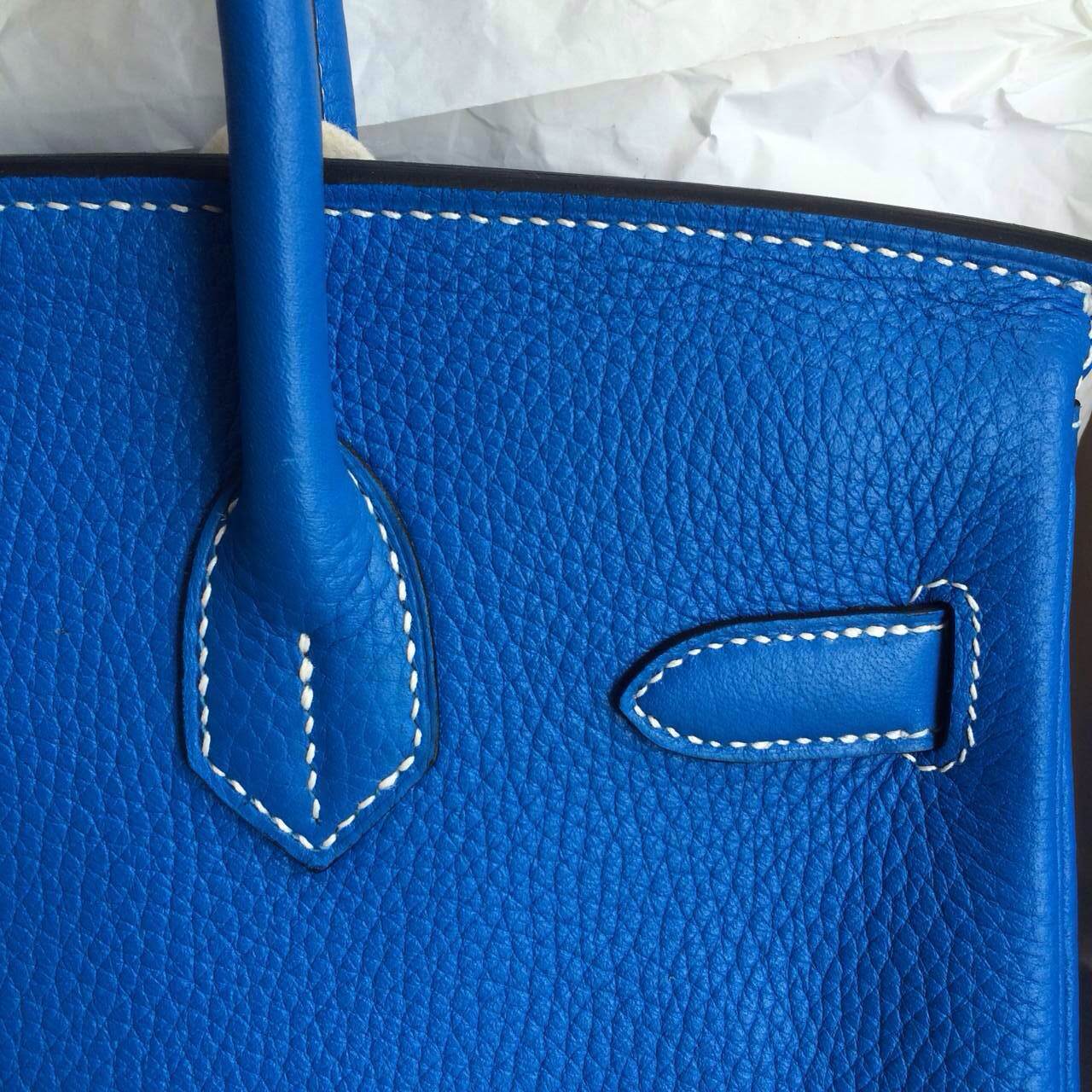 Hand Stitching Birkin Bag30cm T7 blue hydra/white inner Gold Hardware