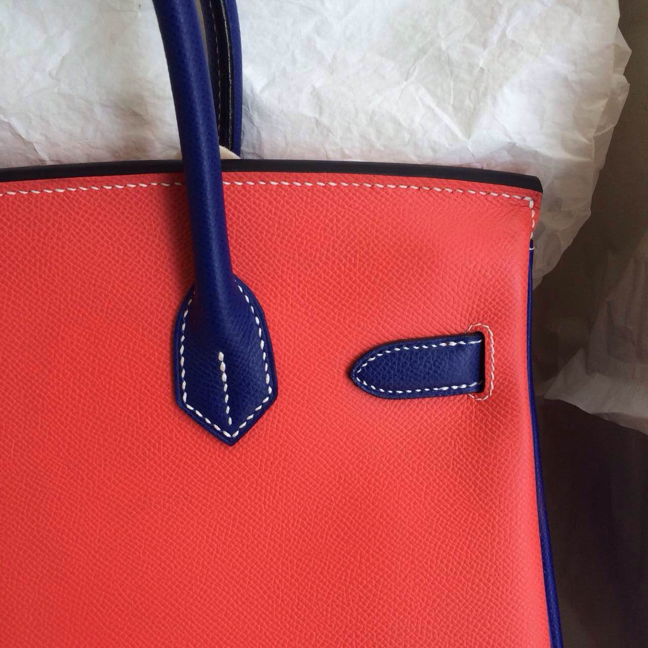 Hermes Birkin Bag 5P Pink/7T Blue Electric/T5 Rose Jaipur Epsom Leather