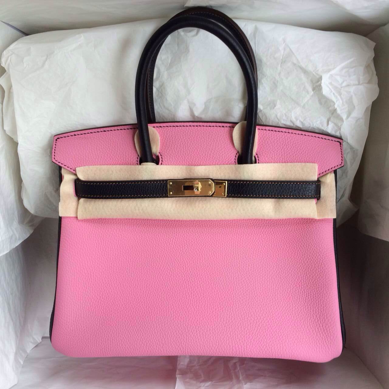 5P Pink/Black France Togo Leather Hermes Birkin Bag Gold Hardware
