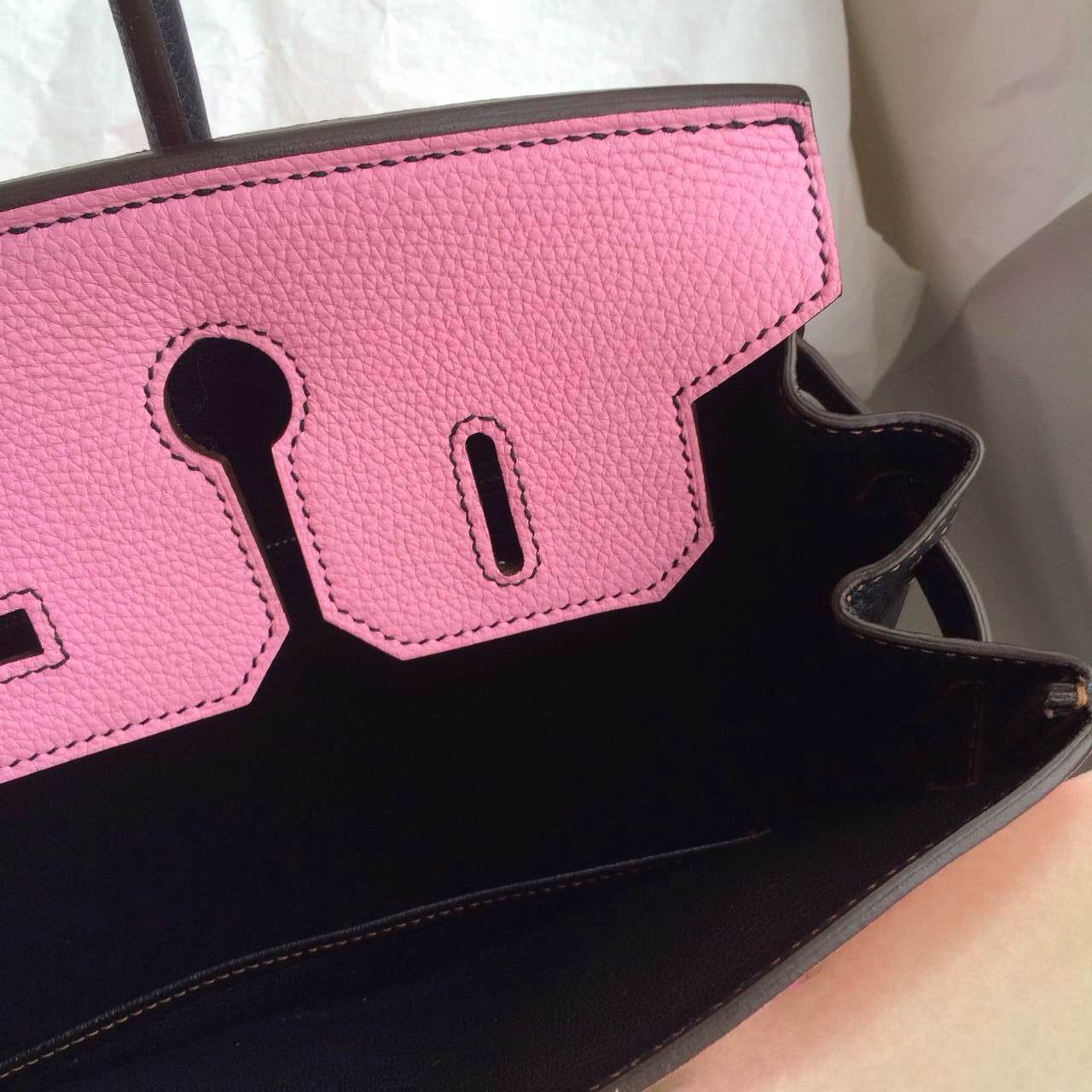 5P Pink/Black France Togo Leather Hermes Birkin Bag Gold Hardware