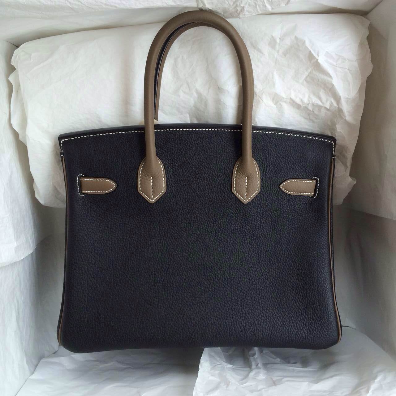 Wholesale Birkin Bag Black/Etoupe Grey France Togo Leather Gold Hardware