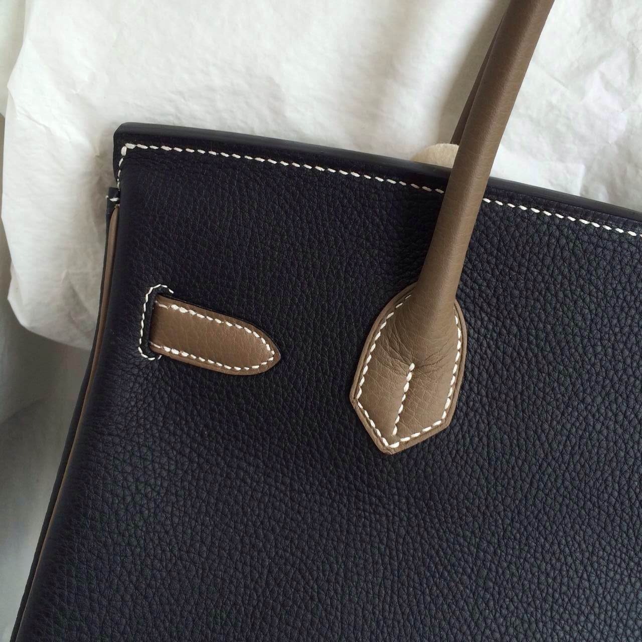 Wholesale Birkin Bag Black/Etoupe Grey France Togo Leather Gold Hardware