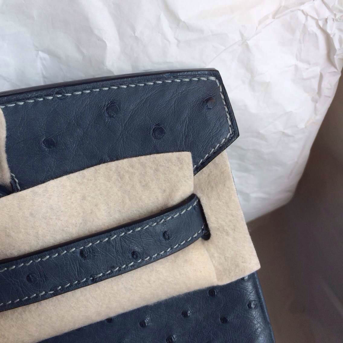 Wholesale Hand Stitching Hermes Birkin Bag 7Y Blue Orage Ostrich Leather