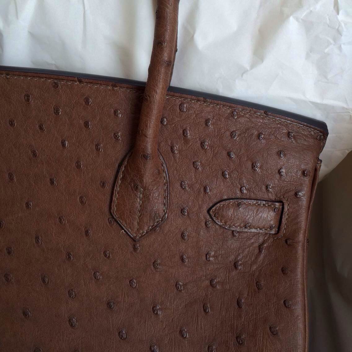 Vogue Coffee Color Ostrich Leather Hermes Birkin Bag30cm Silver Hardware