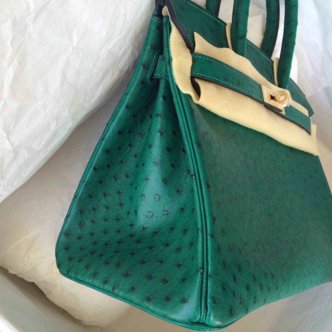 Hand Stitching Hermes Birkin Bag 6Q Jade Green Ostrich Leather