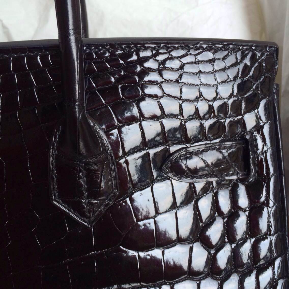 Elegant 89 Black Porosus Crocodile Skin Hermes Birkin Bag Gold Hardware