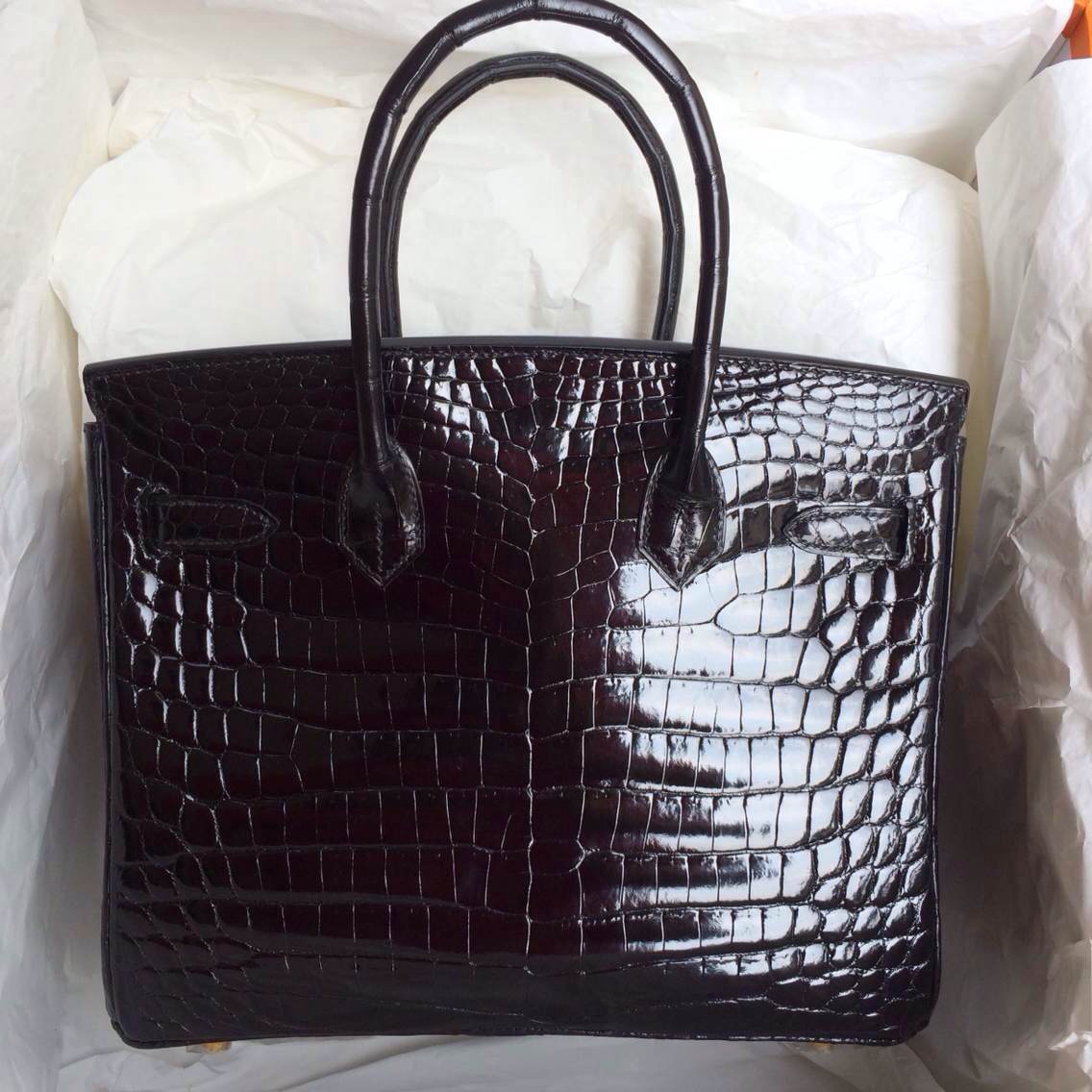 Elegant 89 Black Porosus Crocodile Skin Hermes Birkin Bag Gold Hardware