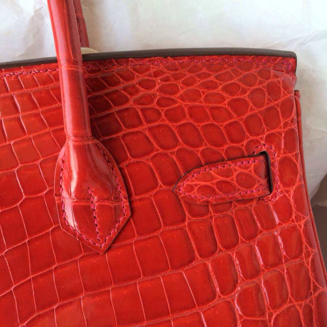 9T Flame Red Niloticus Crocodile Skin Hermes Birkin Bag 30cm Wholesale