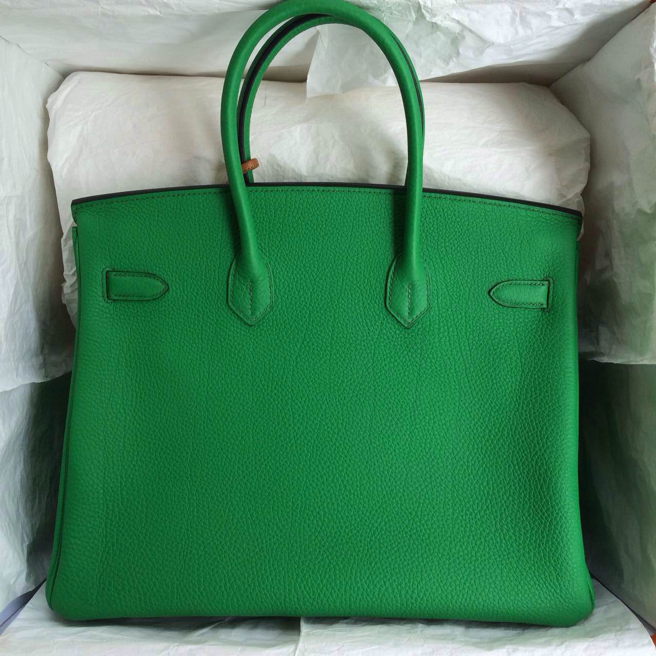 1K Green Bamboo France Togo Leather Hand Stitching Birkin35 Bag Gold Hardware