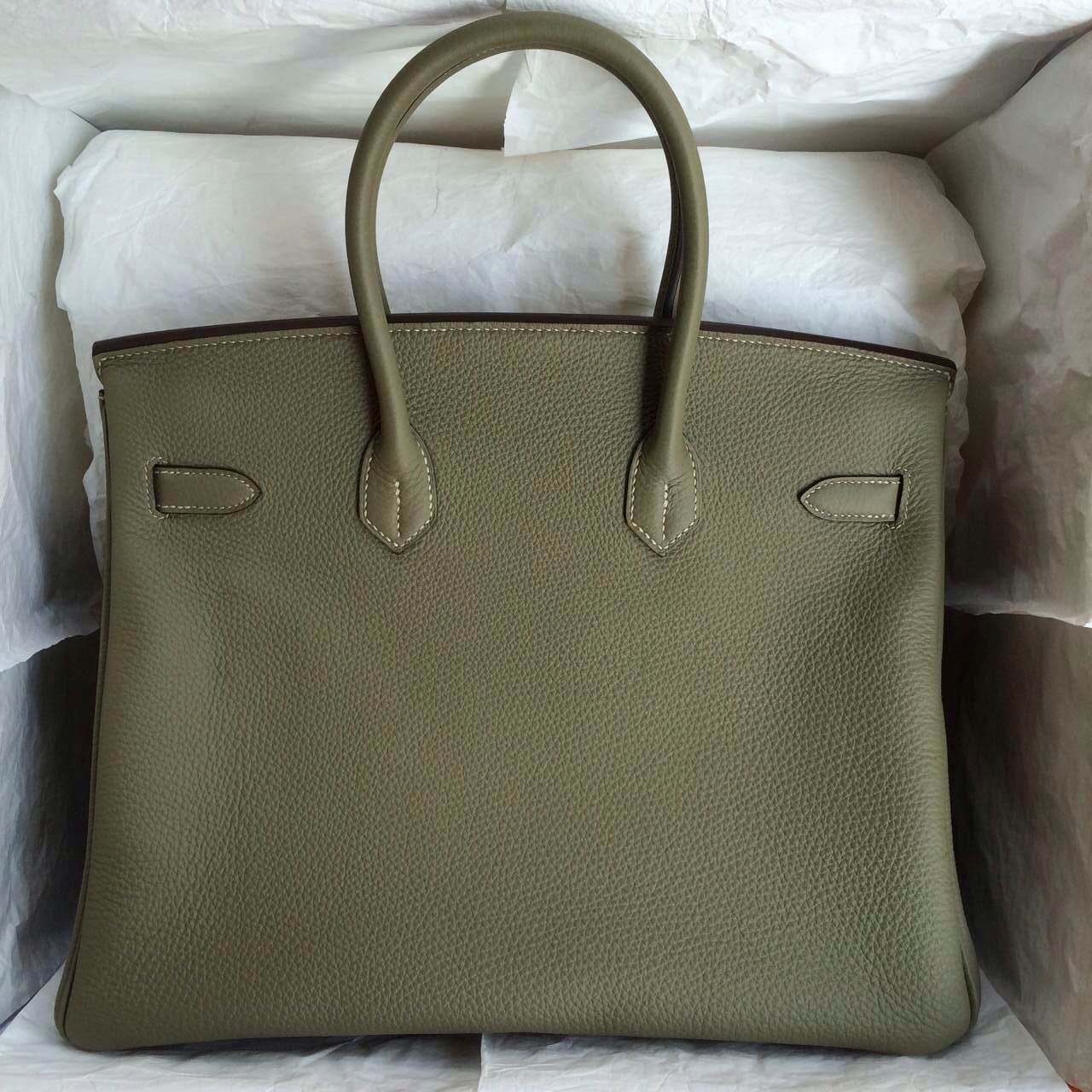 Hand Stitching Hermes Birkin Bags 35cm France Togo Leather CK64 Celadon Color