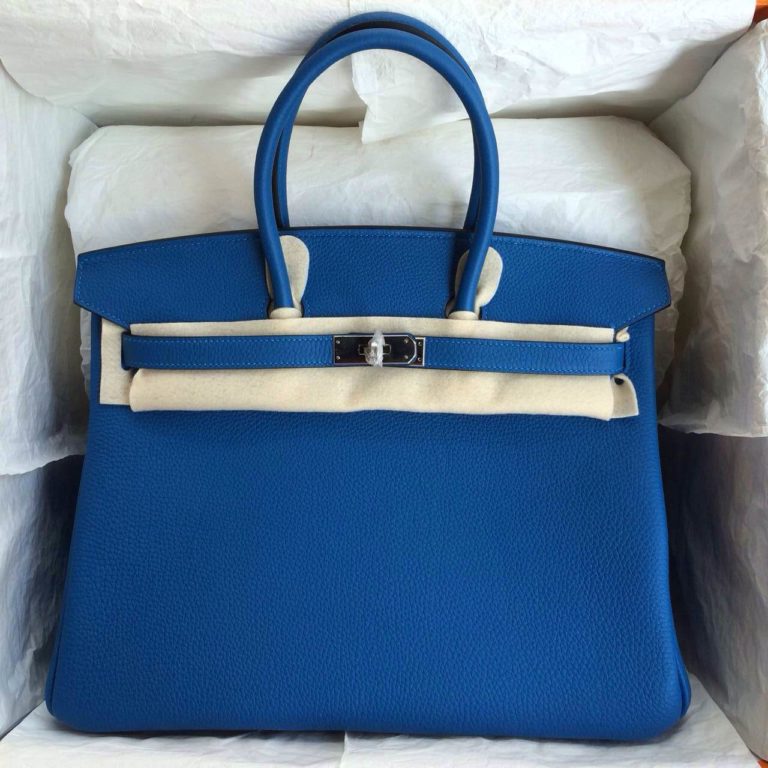 Birkin Handbag 7Q Caribe Blue France Togo Leather Gold/Silver Hardware