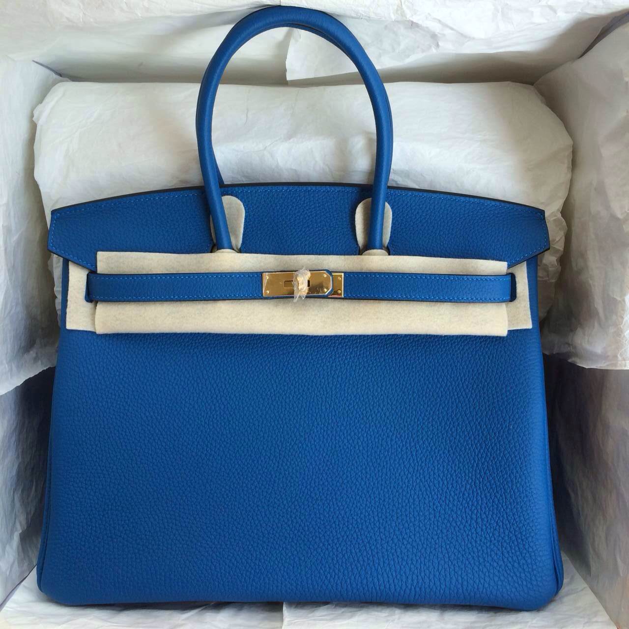 Noble Birkin Handbag 7Q Caribe Blue France Togo Leather Gold/Silver Hardware