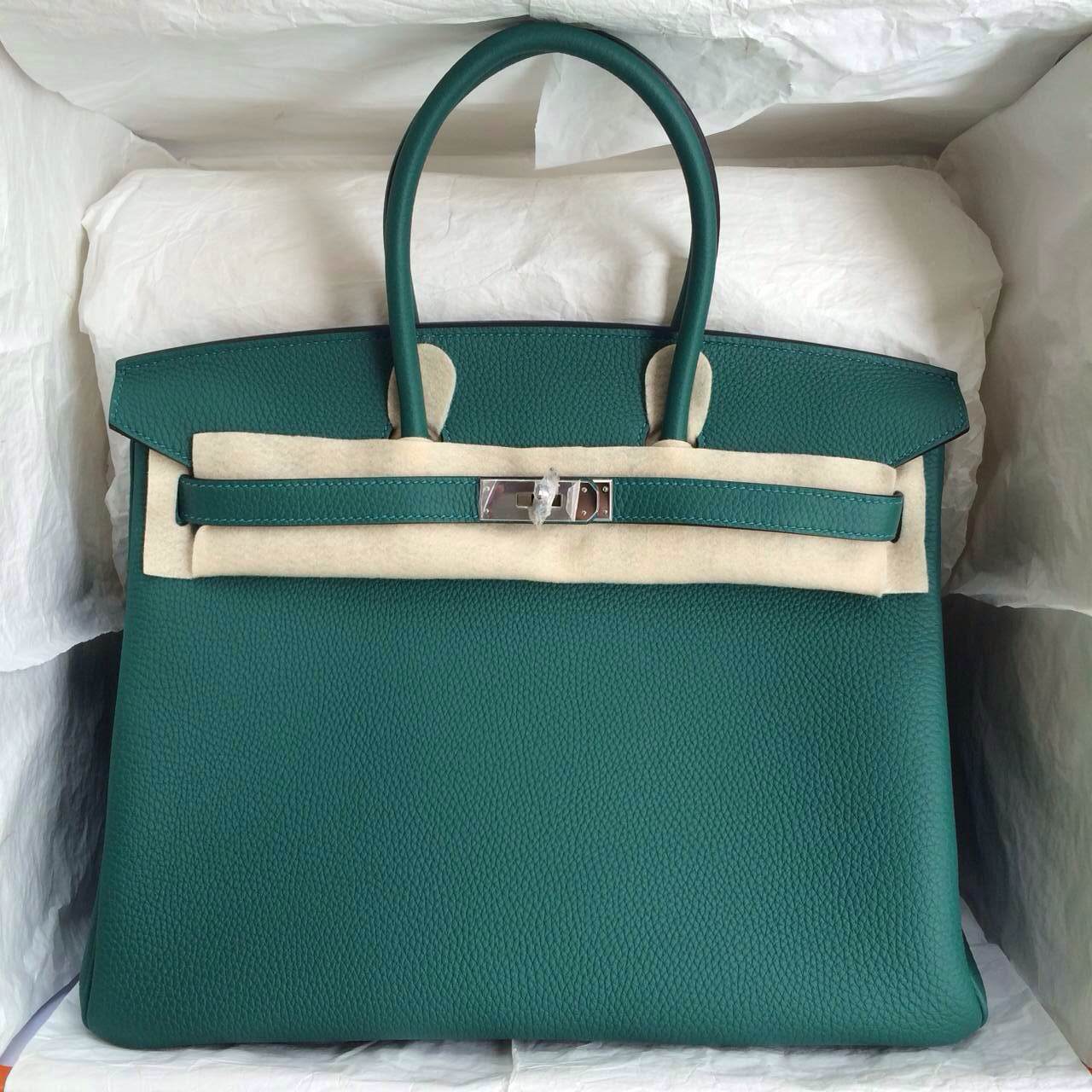 35cm Hermes Birkin Bag Togo Leather Z6 Malachite Color Gold/Silver Hardware