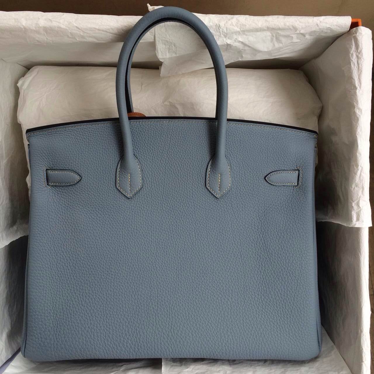 J7 Blue lin Togo Leather Hand Stitching Birkin Bag 35cm Gold Hardware