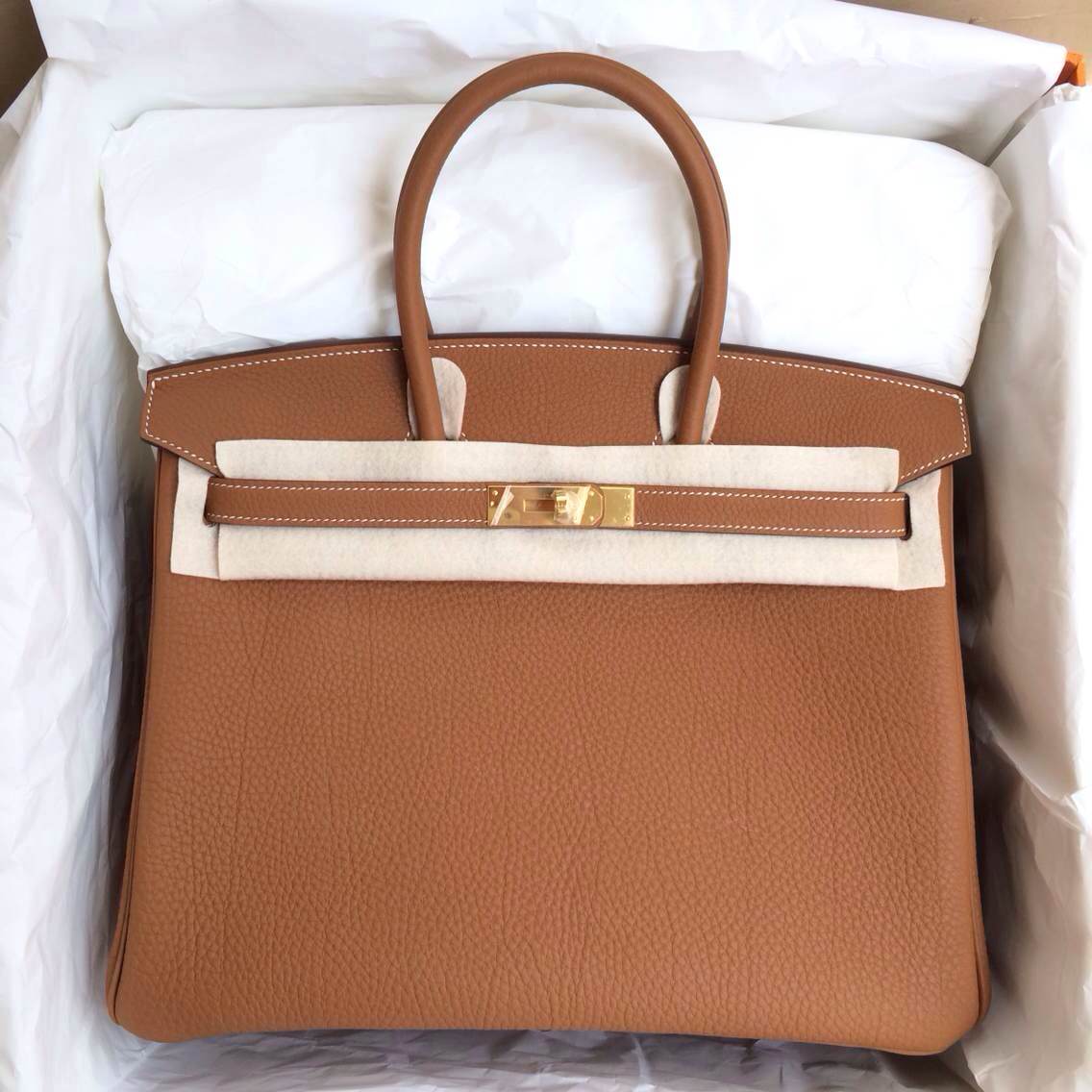 Hand Stitching Hermes Birkin35 Bag C37 Light Coffee France Togo Leather