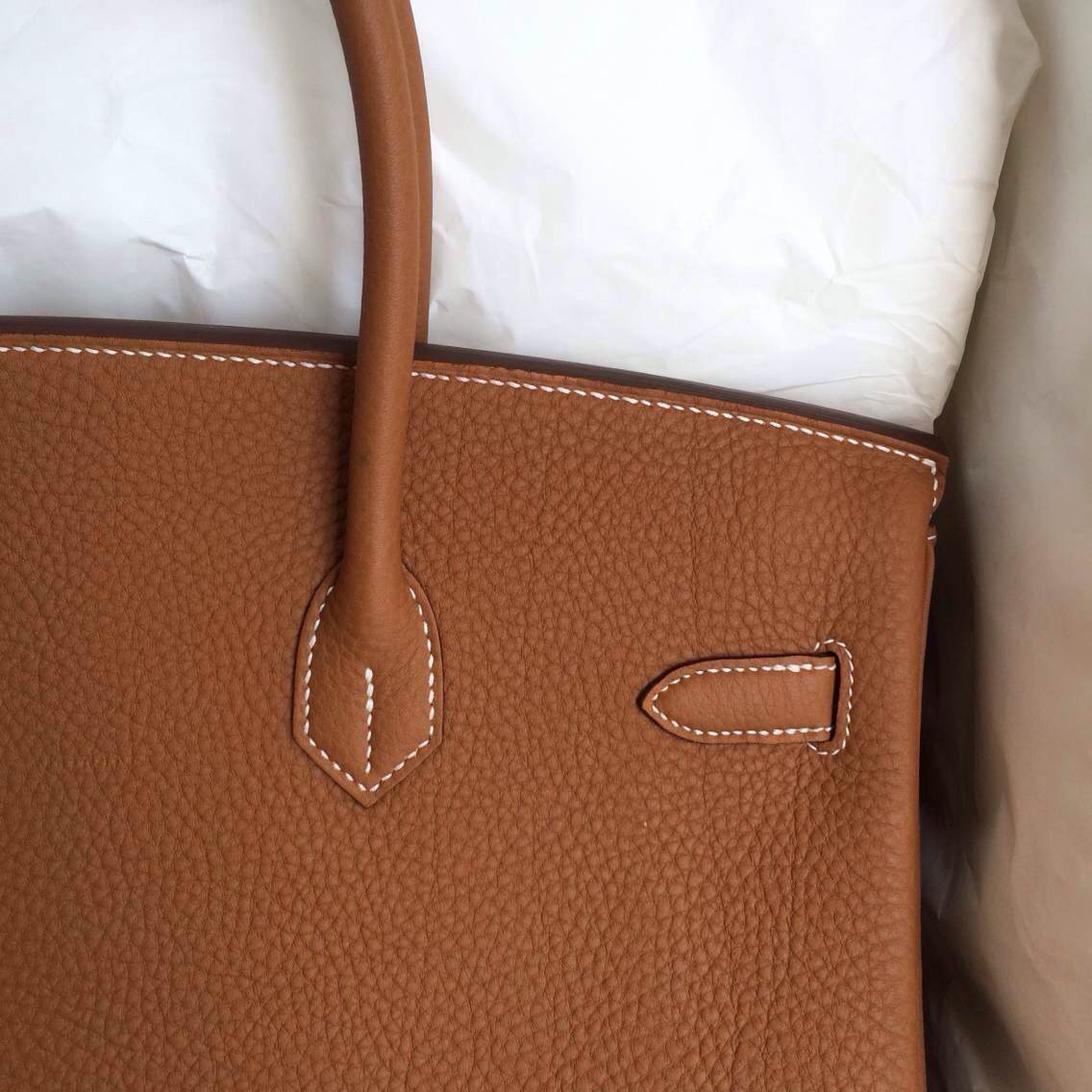 Hand Stitching Hermes Birkin35 Bag C37 Light Coffee France Togo Leather