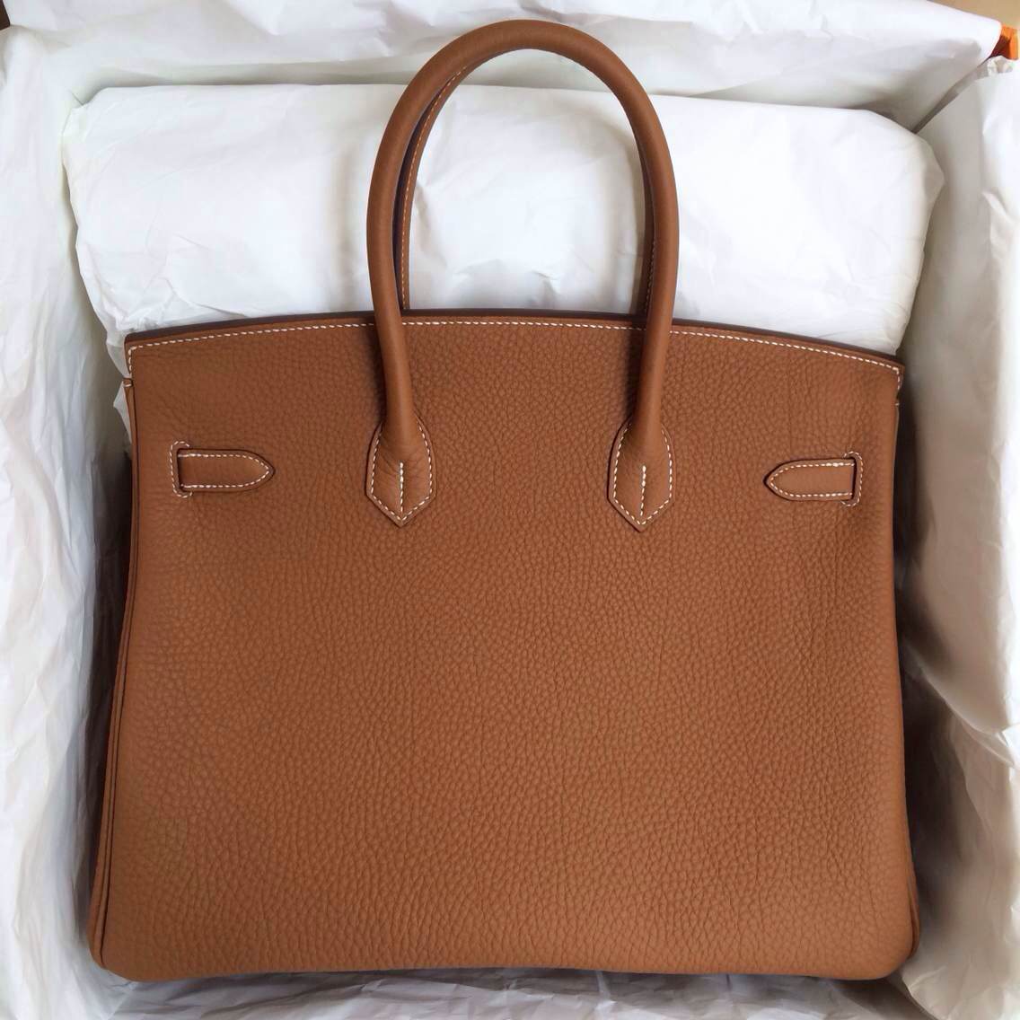 Hand Stitching Hermes Birkin35 Bag C37 Light Coffee France Togo Leather