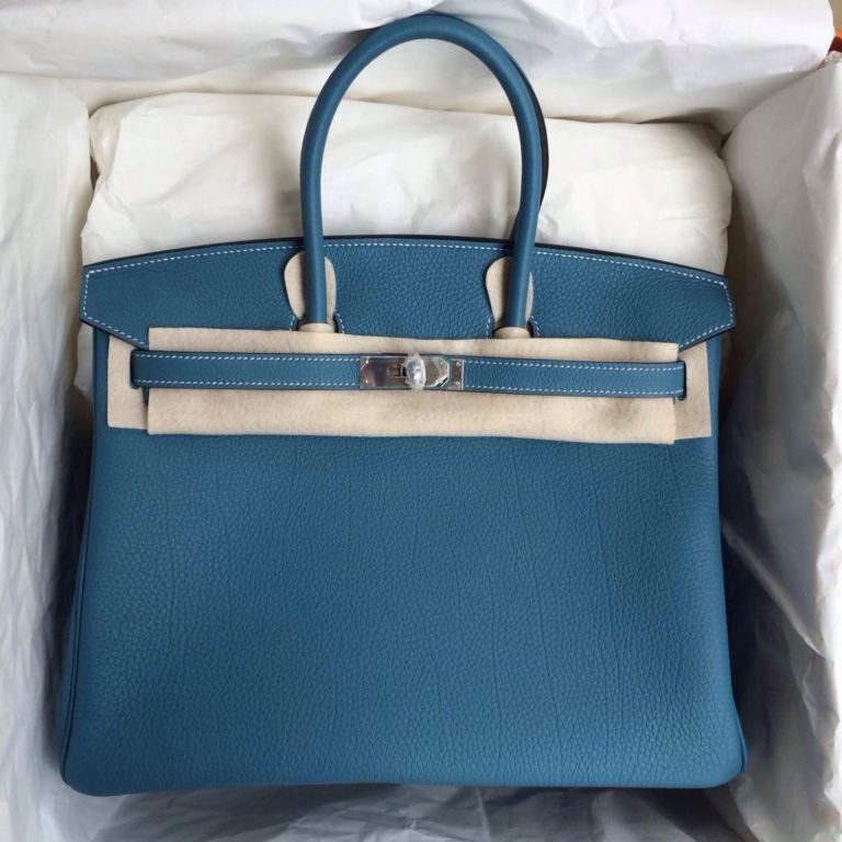73 Blue Jean France Togo Leather Birkin Bag Hand Stitching  35cm