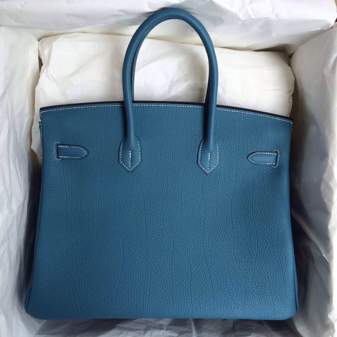 73 Blue Jean France Togo Leather Birkin Bag Hand Stitching 35cm