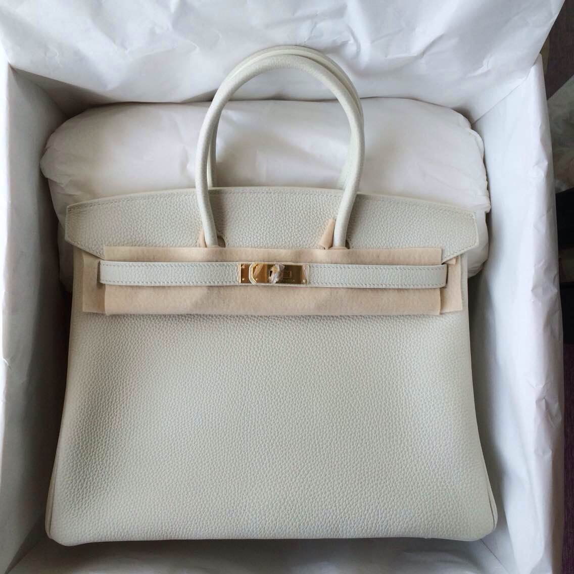 Hand Stitching Birkin35cm White Color France Togo Leather Gold Hardware